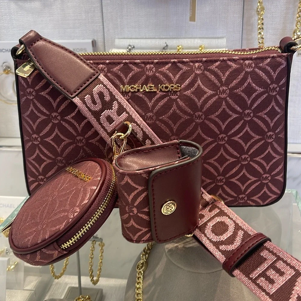 MICHAEL KORS Jet Set Travel Small Logo Jacquard Crossbody With Tech Attach -